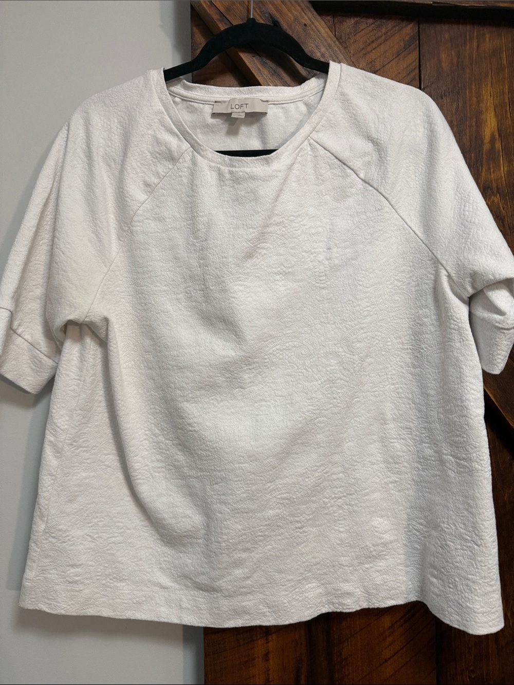 LOFT White Textured Short-Sleeve Pullover